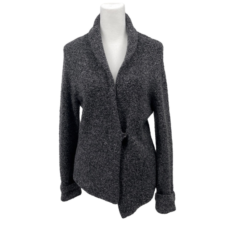 Eileen Fisher Wool Knit Boucle Cardigan, Marled Black/Grey, Size M